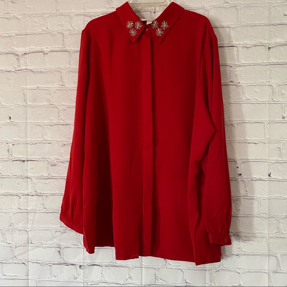 WOMAN WITHIN BLOUSE PLUS SIZE 18/20 RED LONG SLEEVE TOP